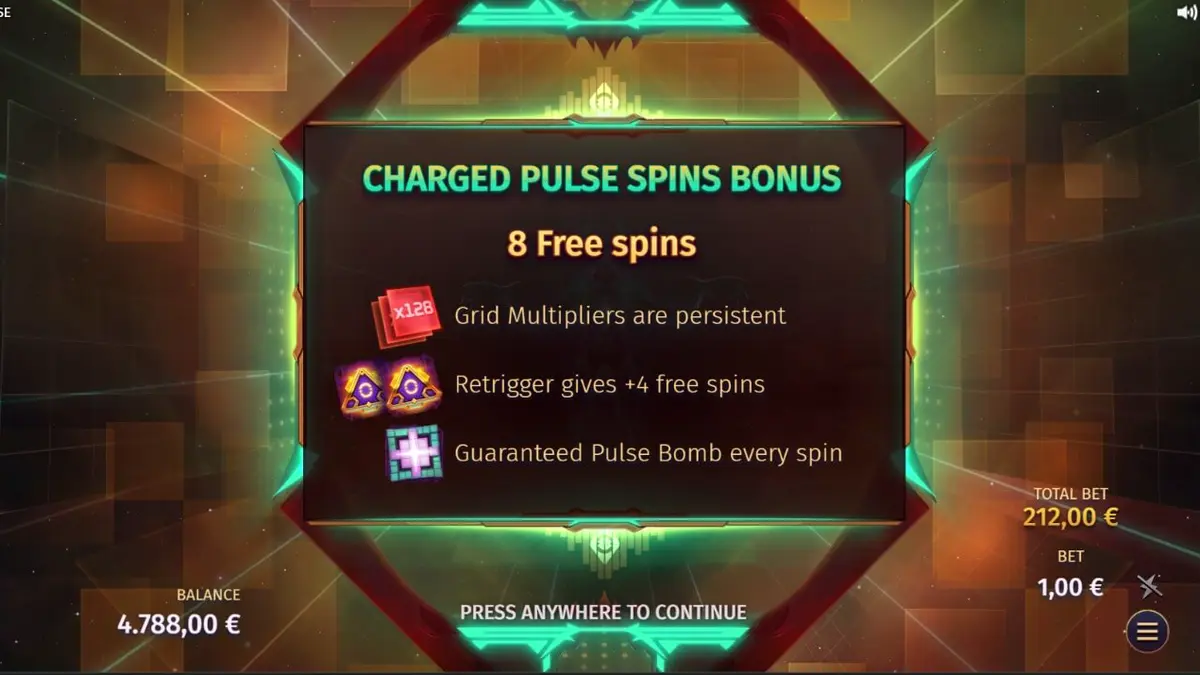 Tampilan visual slot Phantom Pulse dengan tema kosmik dan grid 7x7